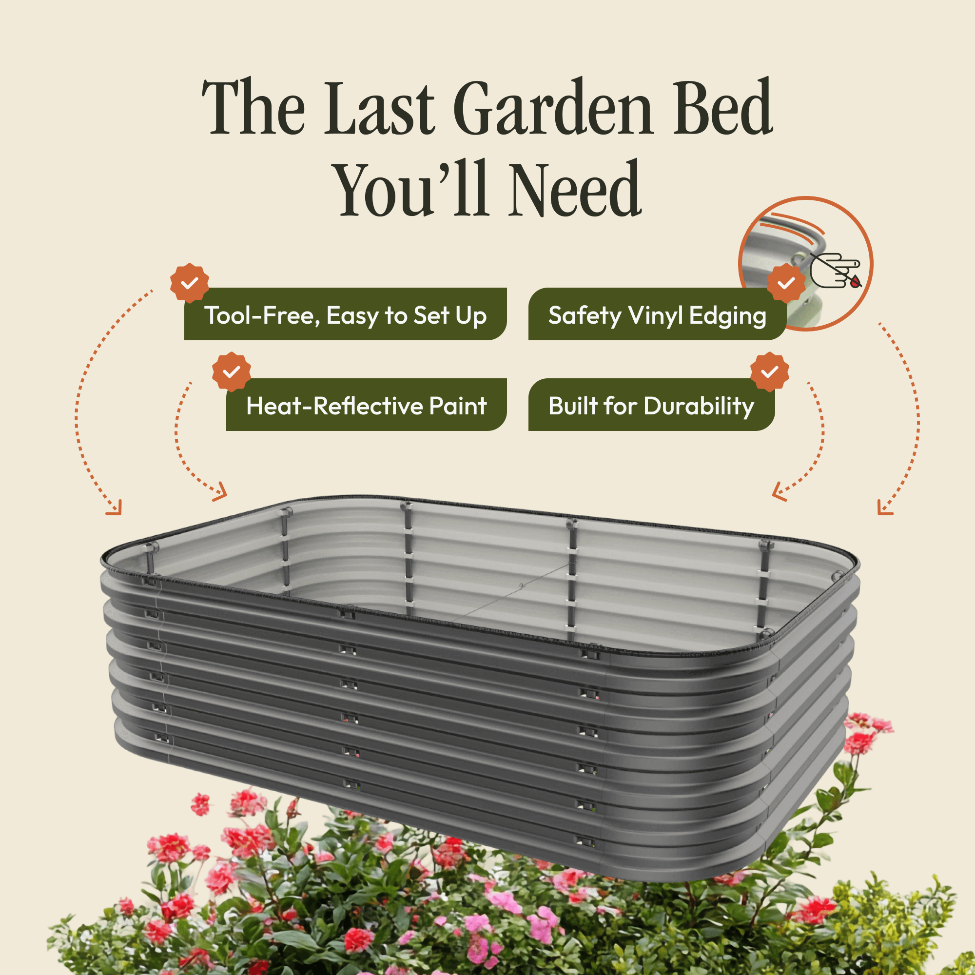 Gro-Rite premium metal raised garden bed kit, no tools needed, sturdy gardening solution with clean, modern design.
